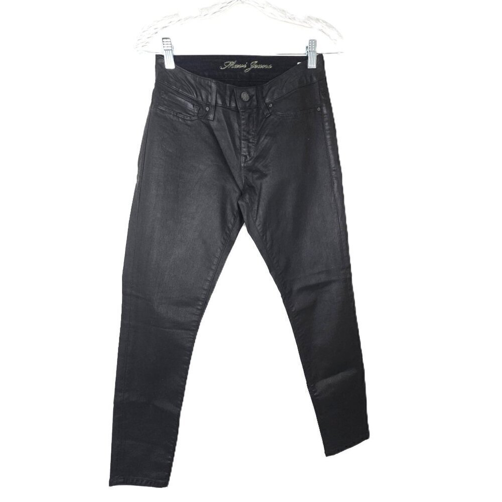 NWT Mavi Black Faux Leather Shiny Alexa Ankle Mid Rise Skinny Jeans Size 26
